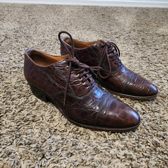 Ralph Lauren Shoes - Vintage Women's Ralph Lauren Lace-Up Oxford Heel Round Toe Crocodile Leather 6.5